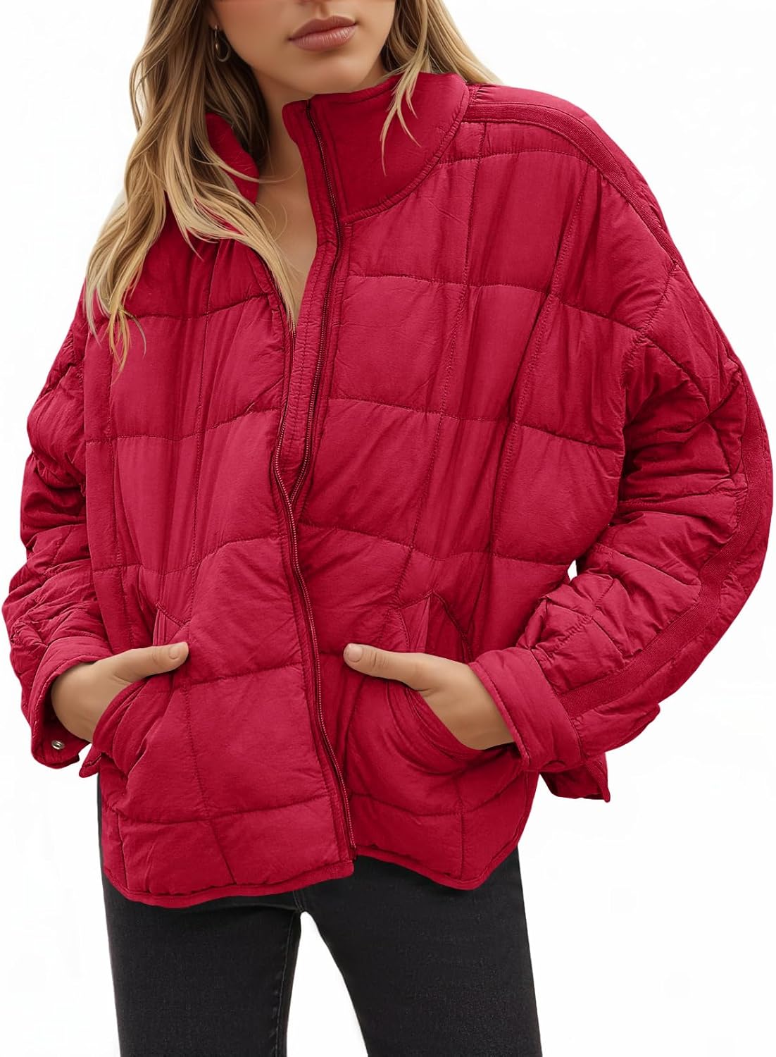 GeGekoko Women's Lightweight Oversized Long Sleeve Zip Water Resistant Packable Puffer Jacket Warm Short Winter Coat