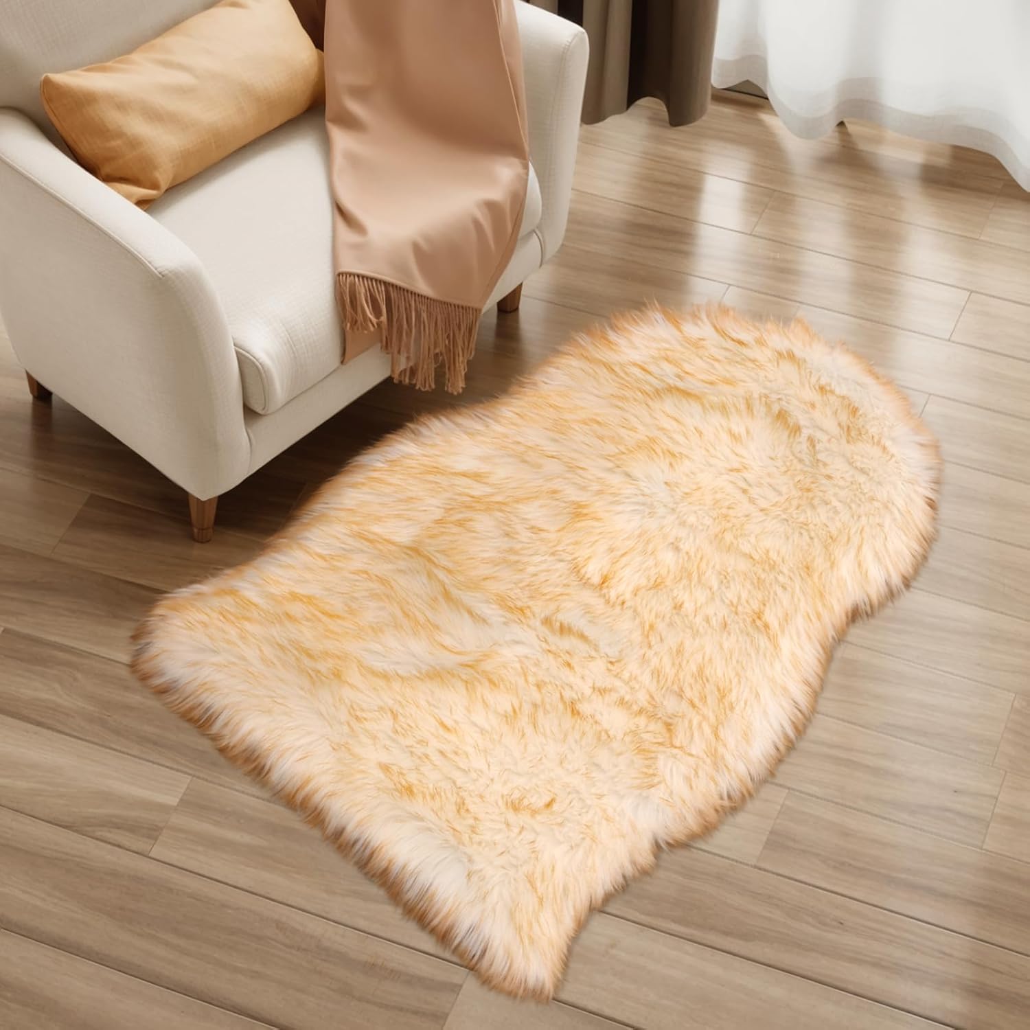 JXLOULAN Soft Faux Fur Sheepskin Rug Gradient Brown 50x80 cm, Fluffy Area Rug Machine Washable for Bedroom, kids room, Living Room, Nursery Décor — image 1
