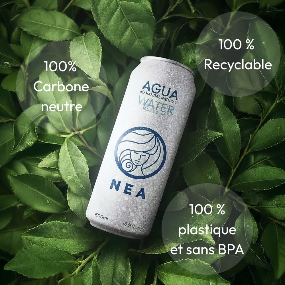 NEA Eau Plate Naturelle de Source Alpine en Canette Aluminium Recyclable - Eau Minérale Naturelle Pack 24 Canettes 33cl - Sans Plastique Sans BPA - Bureau Sport Voyage