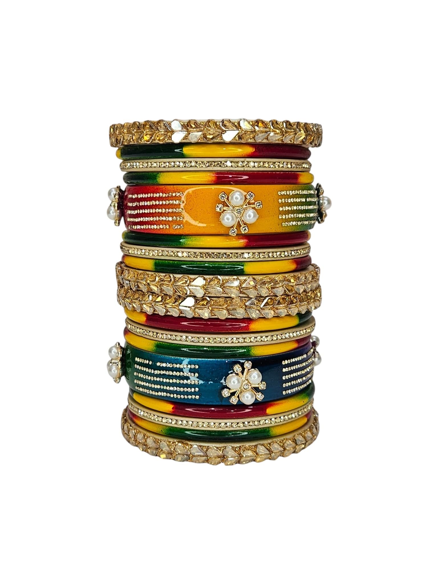 Bridal Lac Bangle Set for Women | 18 Piece Jaipuri Rajasthani Lac Chura Set with Stone, Mirror & Pearl Work | Wedding, Teej, Karwa Chauth, Sawan Special Bangles | Red, Maroon & Multicolor-image-19