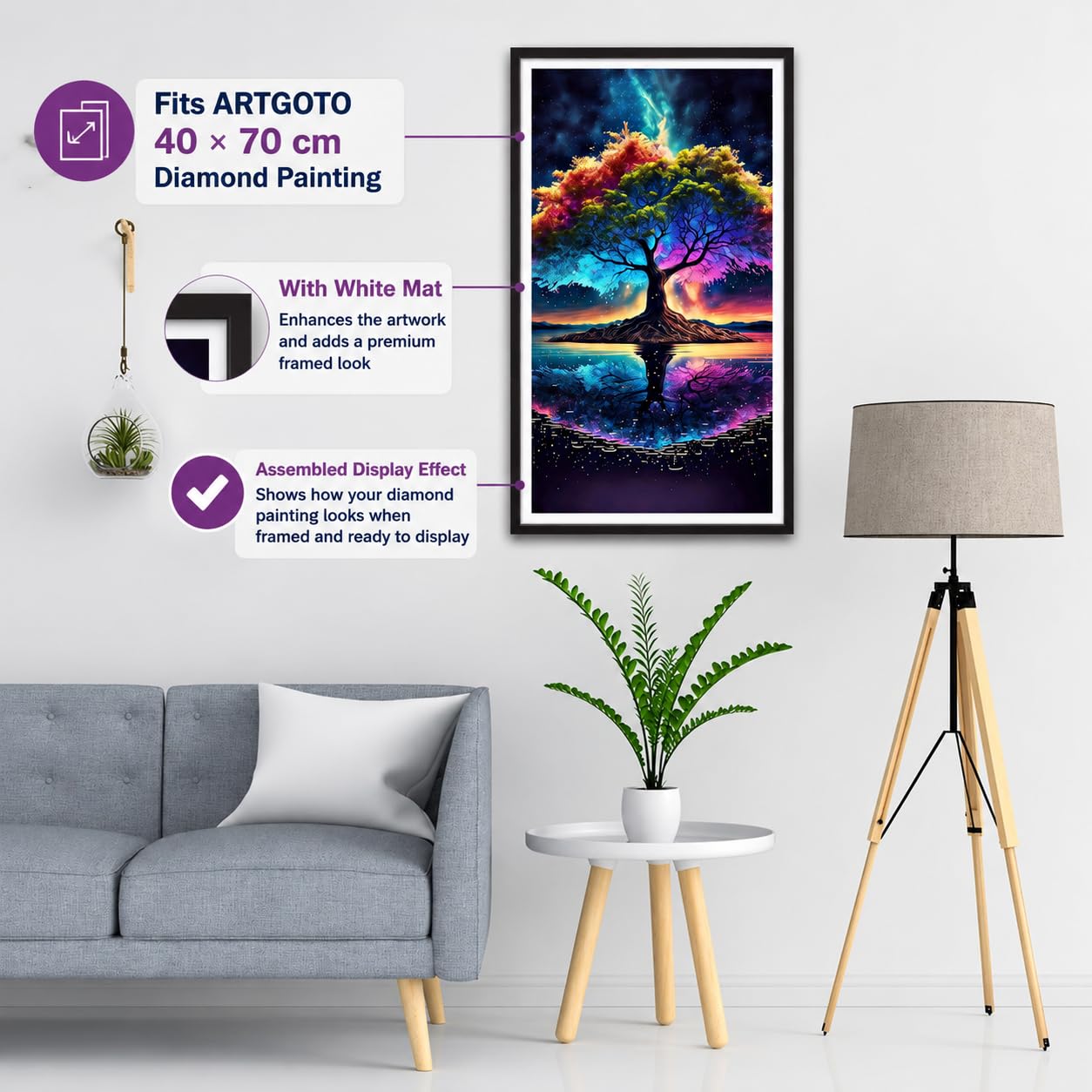 15,7x27,5 Zoll/40x70CM Groß Diamond Painting/Malen nach Zahlen MDF Bilderrahmen,Display 35x65cm mit Passepartout oder 40x70cm Ohne,Rahmen für Hoch- und Querformat Posterrahmen Puzzlerahmen