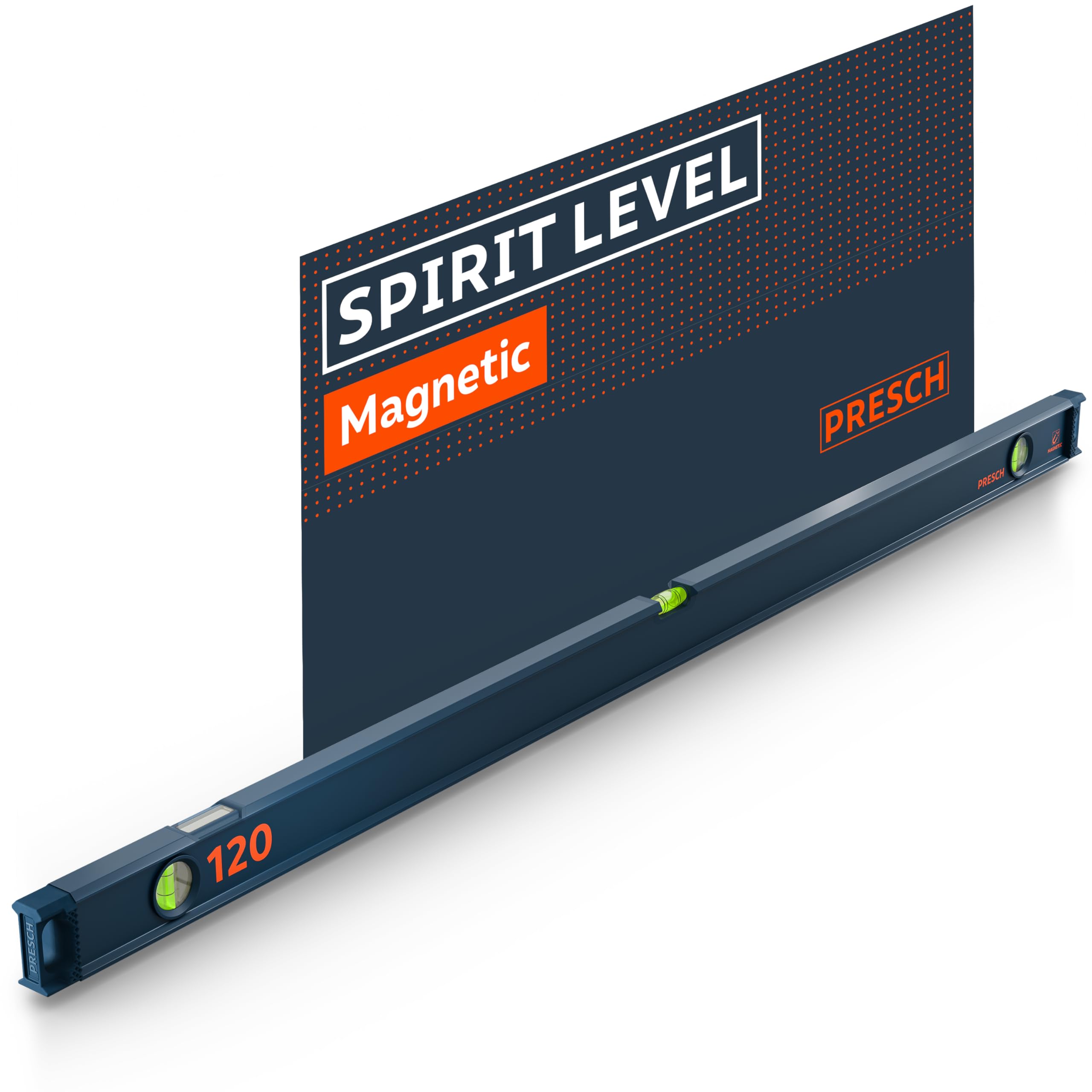 Presch Magnetic Spirit Level 120cm, Shatterproof Vial with Gradient Markings, Vertical Viewing Window