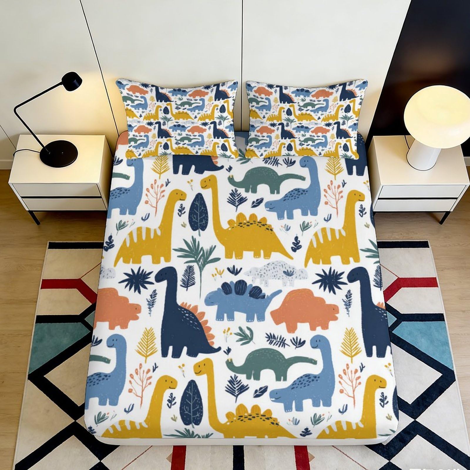3D Printed Dinosaur Jungle Fitted Sheet Microfiber Soft Breathable Cartoon Bed Cover for Bedroom Guest Room Decor 90x200x25cm