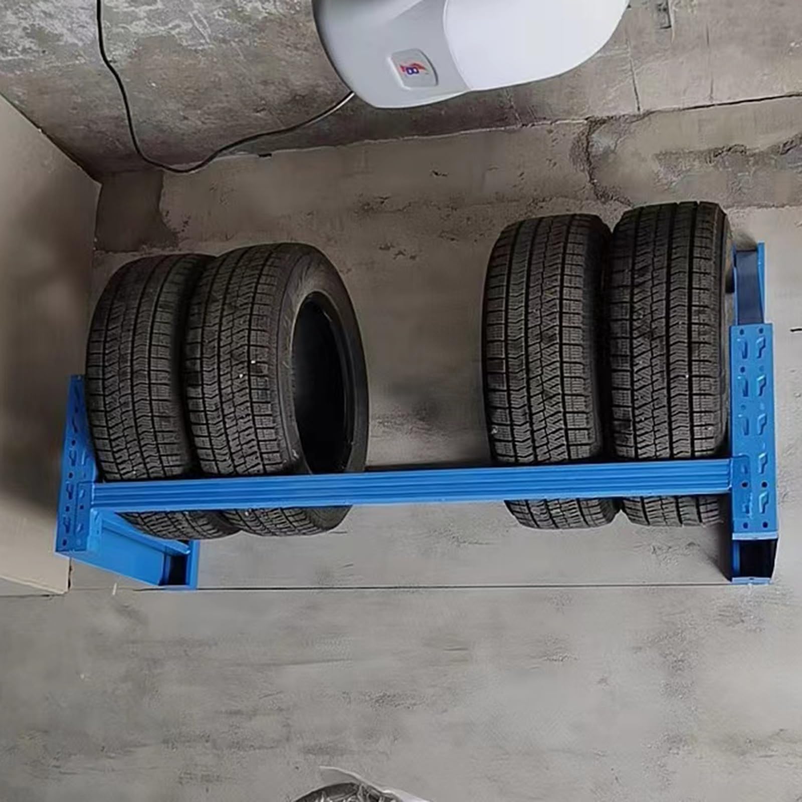 Generisch Robustes, wandmontiertes Reifenregal – 150 cm (59 Zoll) Reifenaufbewahrung für Garage, Garten, Lagerhalle und Autowerkstatt – Bietet Platz für 5 Reifen, langlebiger Blauer Reifenorganizer