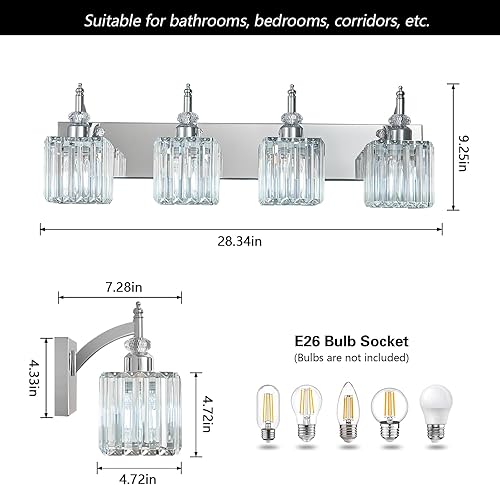 Miniatura 53 de Moderna lámpara de tocador de baño con 3 luces de cristal cromado sobre espejo para aplique de pared de baño Cromado,Oro,Negro Oro,Negro