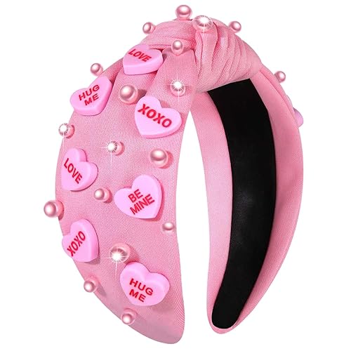 Miniatura 1 de mokkia Diademas para el día de San Valentín para mujer, diadema de corazón de conversación, diadema de corazón rosa y rojo con diamantes de