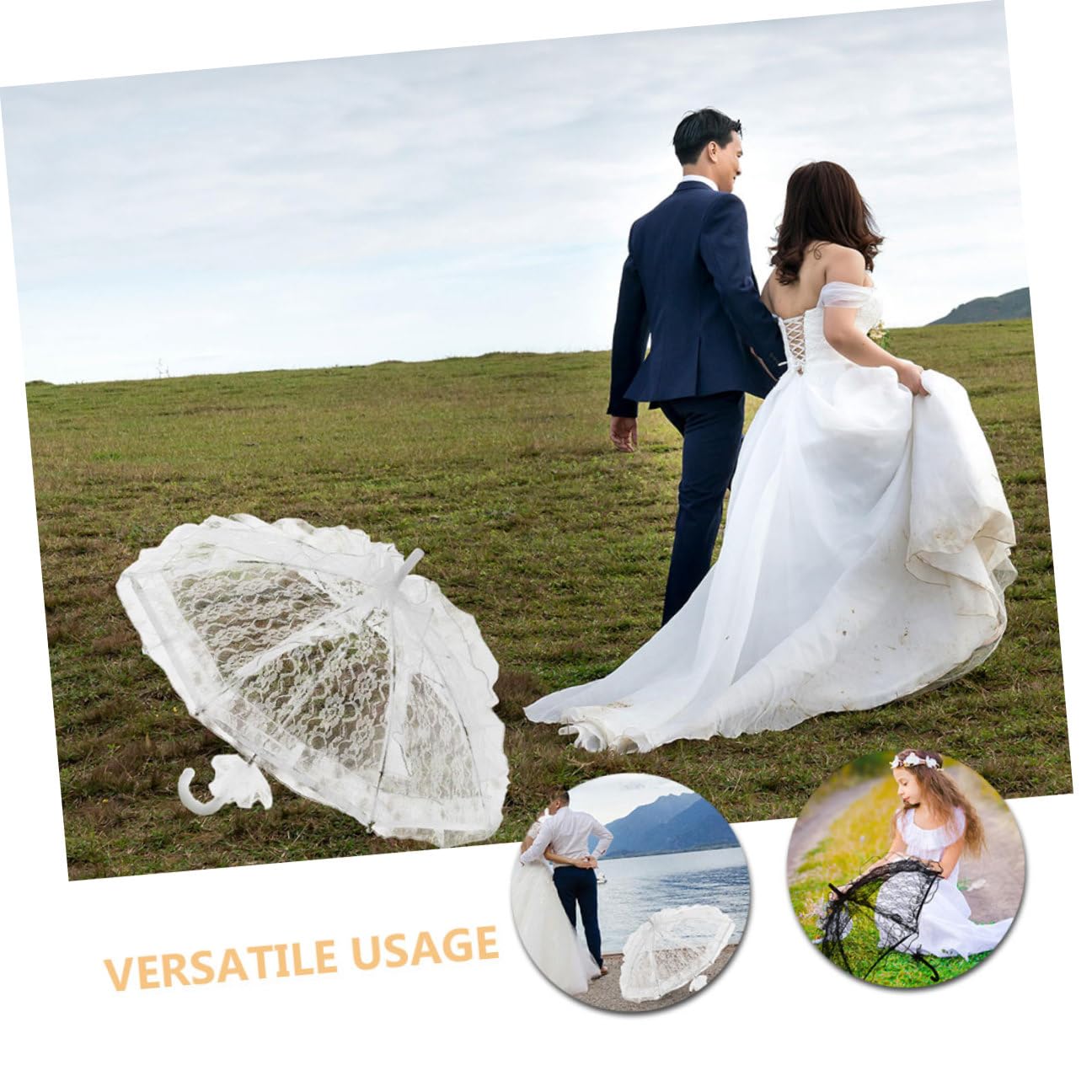 2 Stück Eleganter Spitzen sonnenschirme Brautschirm Hochzeit Deko Leichter Spitzen schirm als Vintage Parasol für Outdoor Hochzeitszeremonien Halloween Kostüm und Fotoshootings