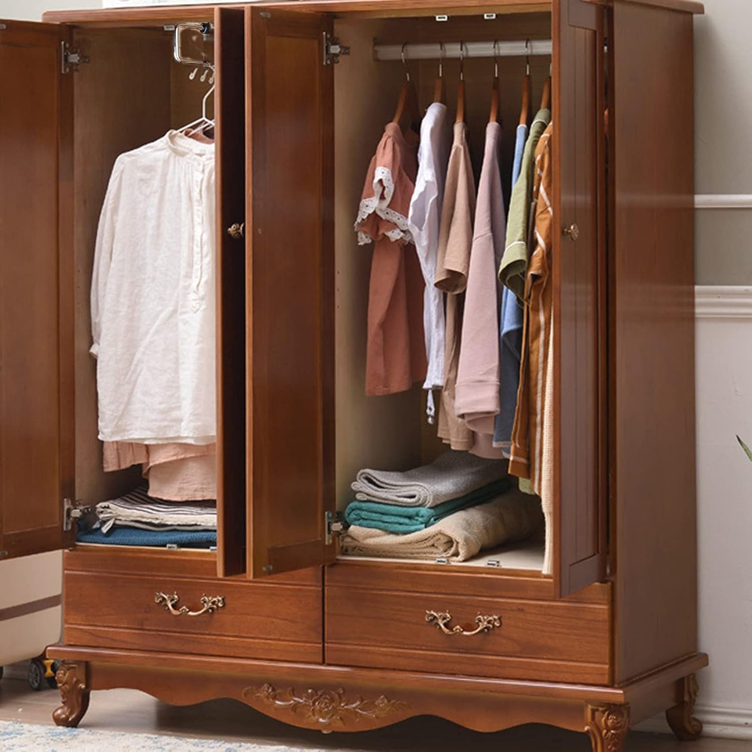 格納式クローゼット引き出しロッド、調節可能なワードローブ衣類拡張可能なワードローブレールチューブ衣類マウントワードローブハンガー、衣