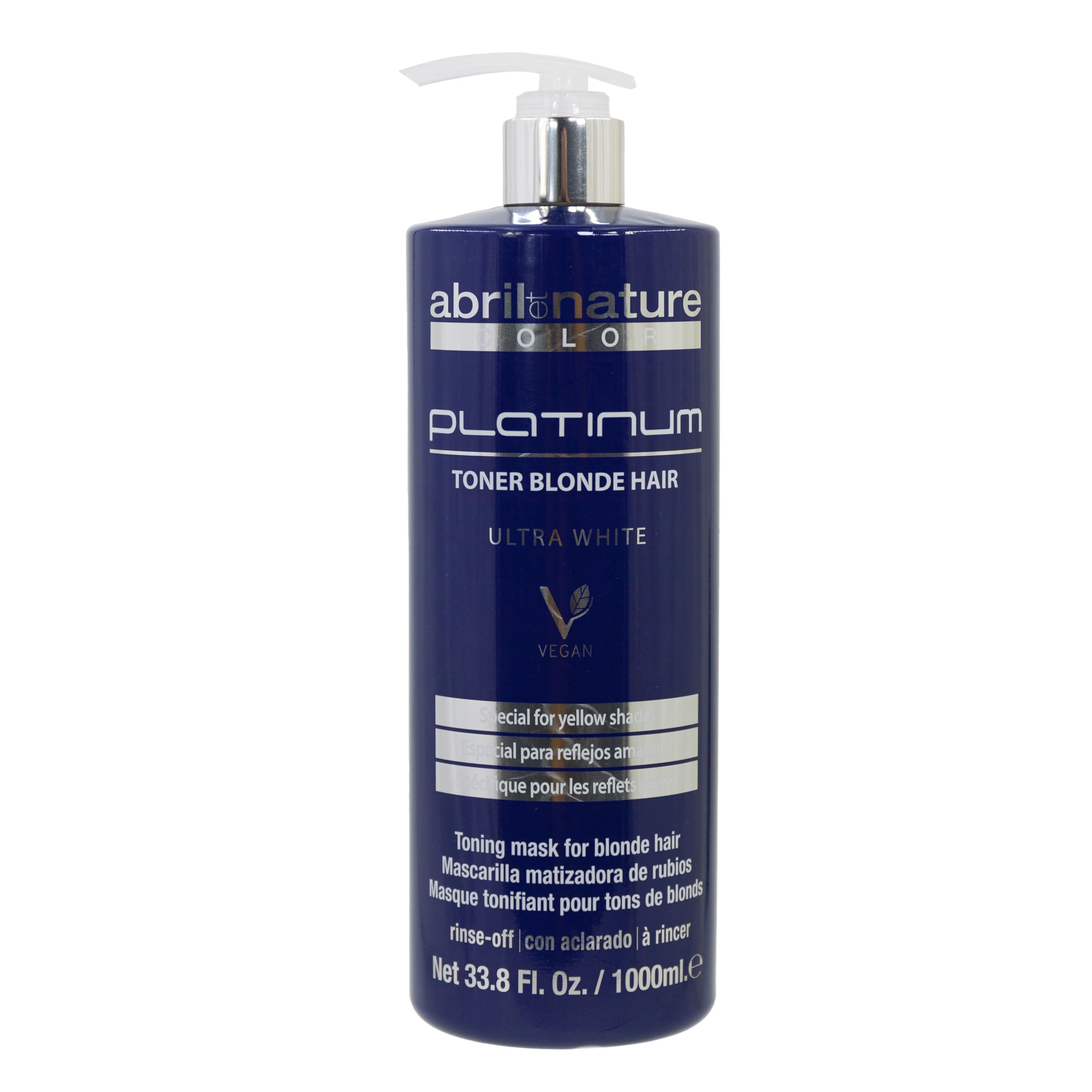 abril et nature - Platinum Haarmaske Professionell - Für Blonde, Aufgehellte, Strähnchen- und/oder Graue Haare - Violette Tönung - Tschüss Gelböne - Platin-Ausstrahlung - 1000 ml
