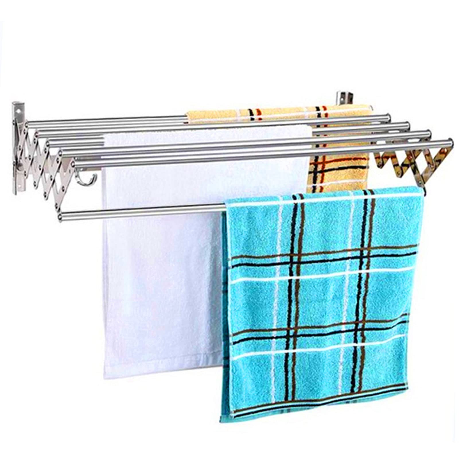 asdchZen Extendible Folding Wall Mounted Clothes Airer Drying Rack Clothing Foldable With Towel Bar Space Saver Washing Line Dryer Garment Hanger For Indoor Bathroom Balcony Star,Silver-50cm/19.7in