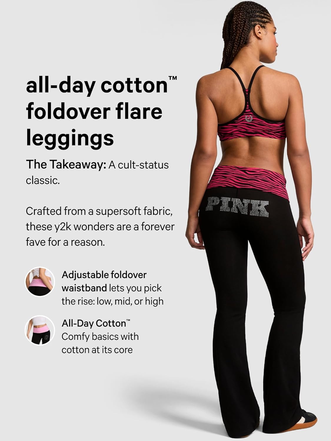 Victoria's Secret Pink Women's Cotton Foldover Flare Leggings (XS-XL)
