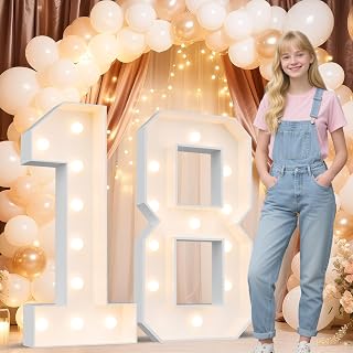 Ledido Easy-Assemble 4FT Warm White Marquee Light Up Number 18 for Birthday