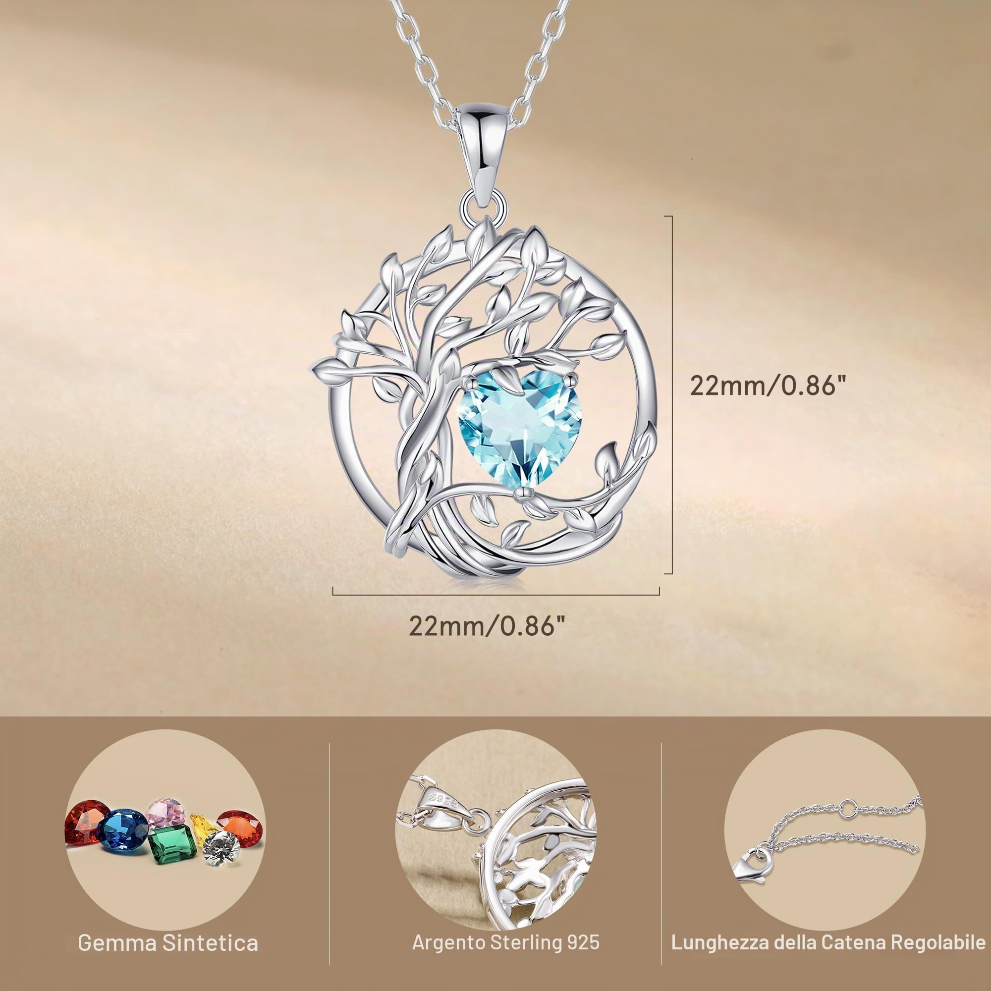 FANCIME Collana da donna con albero della vita, in argento Sterling 925, con ciondolo a forma di albero della vita, ideale come regalo per donne e ragazze, lunghezza: 40 + 5 cm