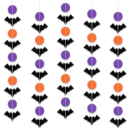 Rozi Decoration Halloween Hanging Ornament Decoration Set of 5 Bat Cutouts Garland | Happy Halloween Decorations | Halloween Garland | Halloween Decorations Scary Items