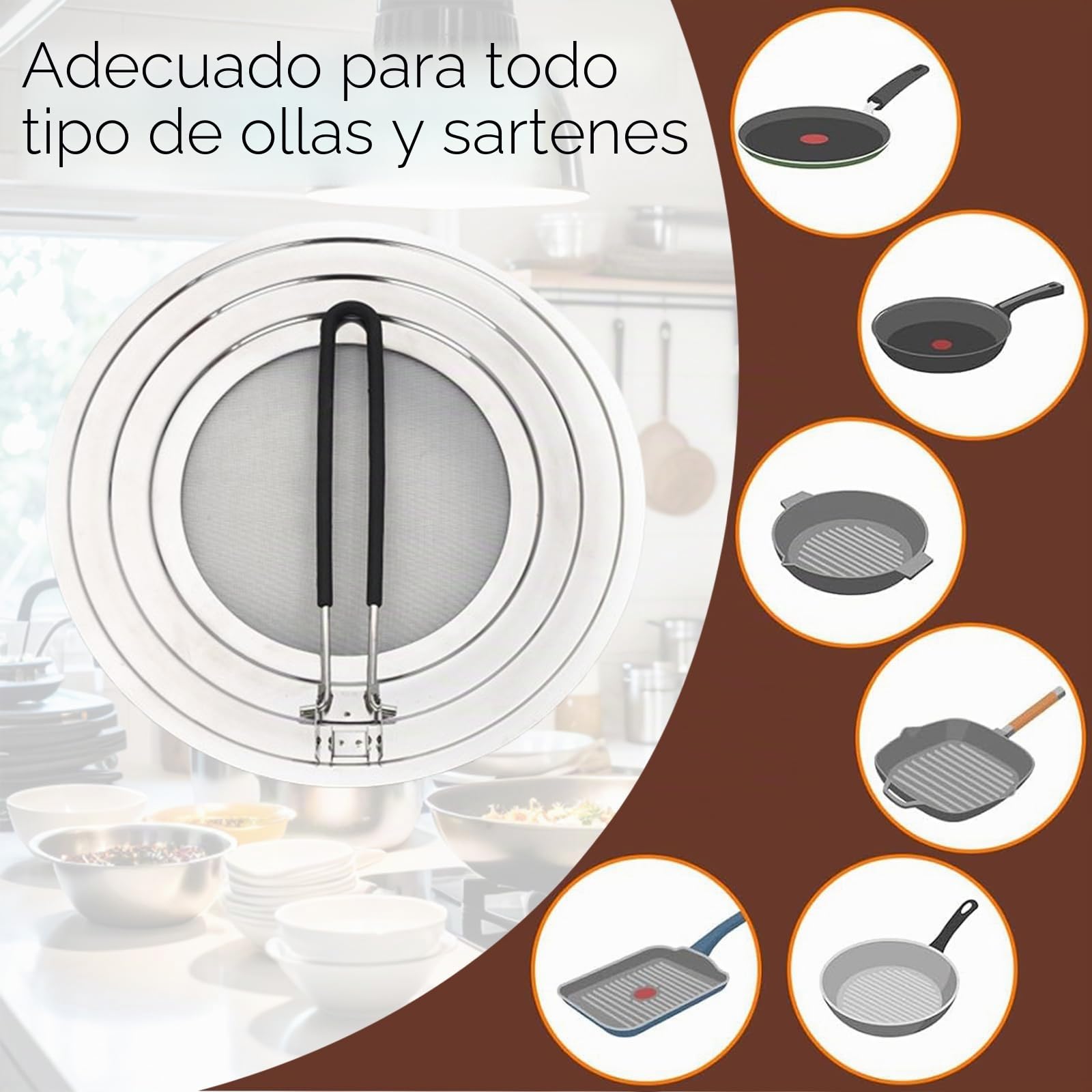 Tapa Sarten Antisalpicaduras, 30cm Antisalpicaduras Cocina Con Mango Plegable, Tapa Sarten Antisalpicaduras Malla,Versátil Protector De Grasa Para Sartén Cocinar y Freír, Evita Salpicaduras De Grasa
