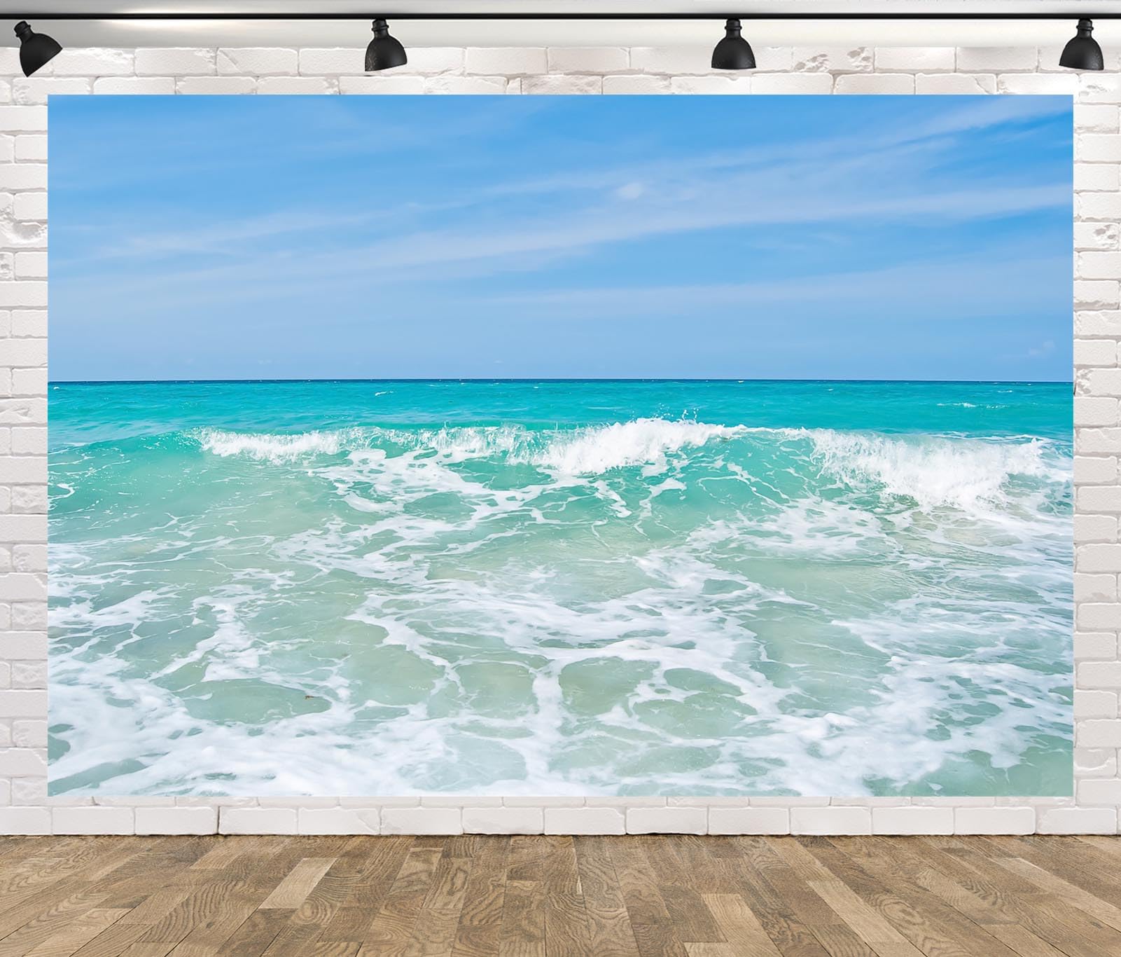 17x10ft Sfondo di mare Estate Mare Fotografia Sfondo Cielo blu Fondali paesaggi oceanici Sfondo di decorazioni per feste in spiaggia alle Hawaii Sfondo di foto di onde di acqua di mare