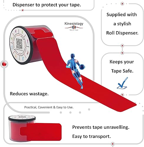 Vista 33 de Cinta de kinesiología precortada con dispensador – Cinta muscular deportiva sintética – Negro – Rollo de 16.4 ft – 20 tiras – Cinta de fisioterapia