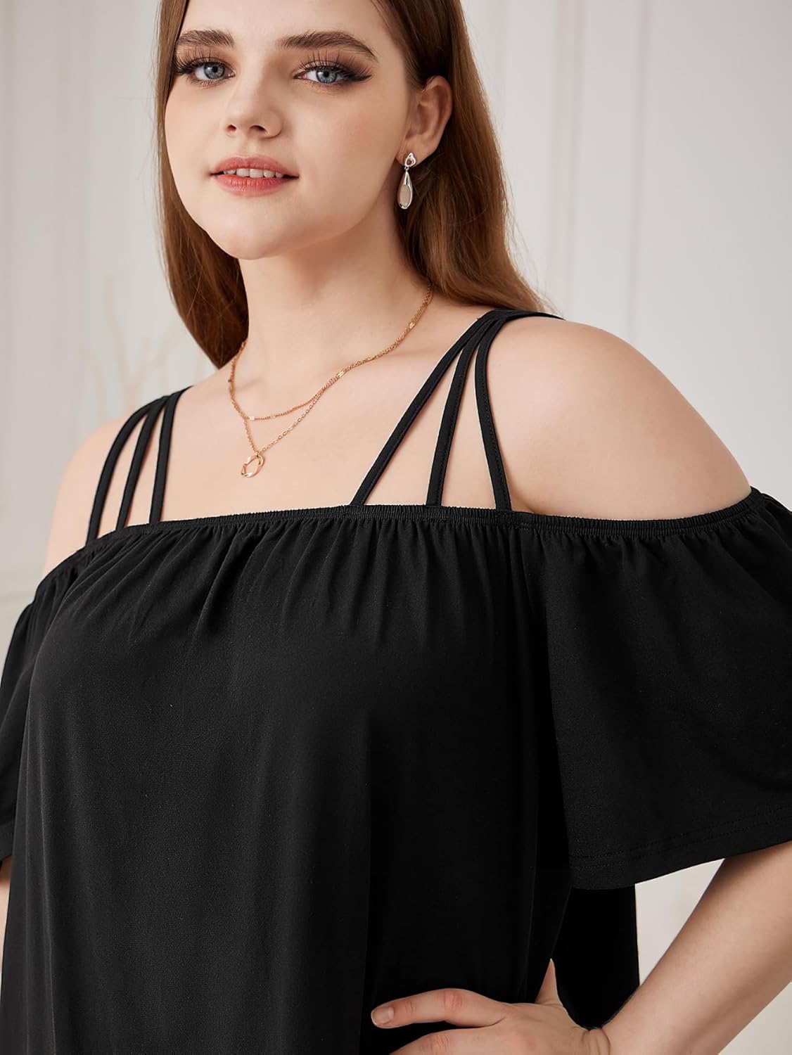 SOLY HUX Women's Plus Size Dresses Off Shoulder Short Sleeve Short Dresses Causal Loose Tunic Summer Dress - Image 6