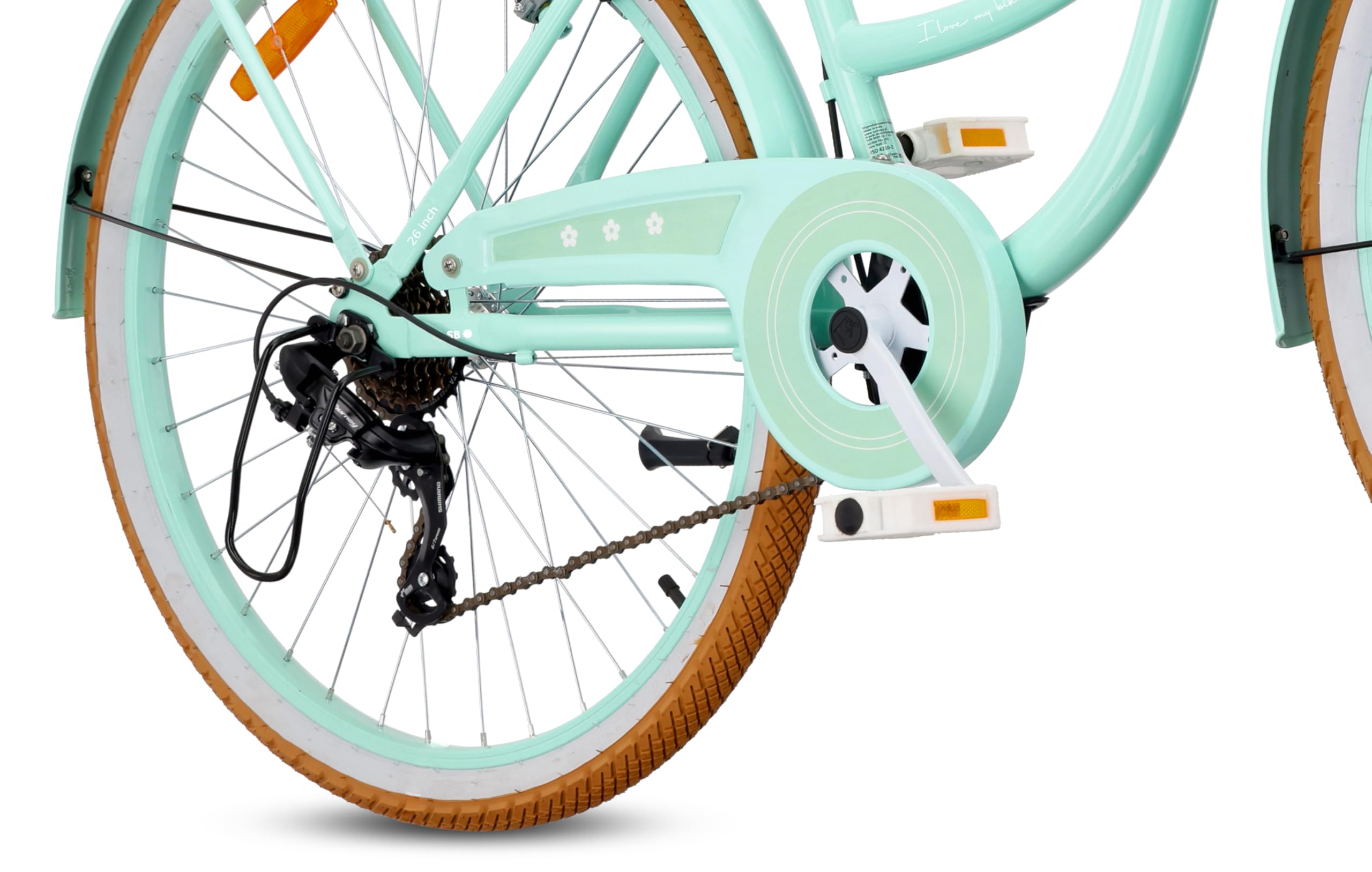 sun baby FLOWER BIKE RETRO – bicicletta donna 26 pollici, Shimano 7 velocità, portapacchi, cavalletto, parafanghi, copricatena, city bike retrò