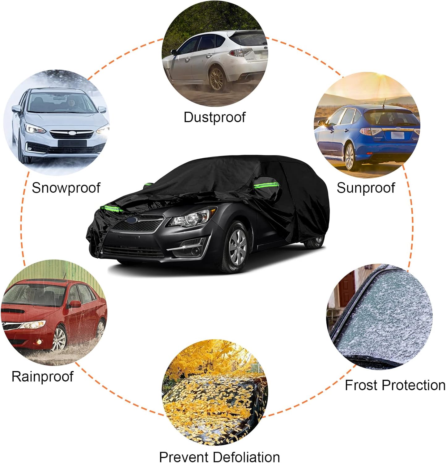 Waterproof Car Covers Replace for 2007-2025 Subaru Impreza Hatchback, 6 Layers All Weather Car Cover with Zipper Door & Windproof Bands for Snow Rain Dust Hail Protection