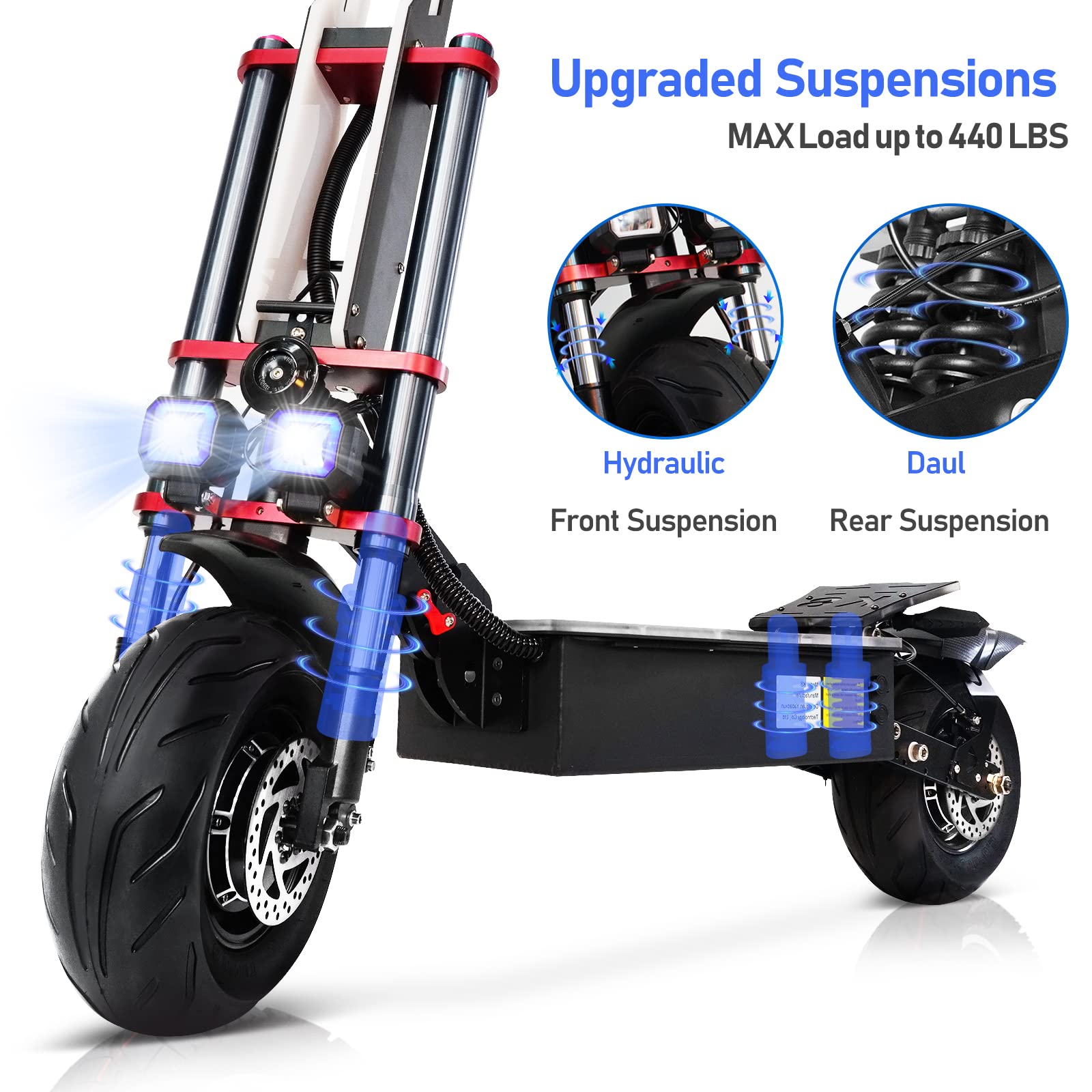 Scooter elettrico per adulti, motori super doppi, batteria 60 V 38 Ah, durata della batteria fino a 100 chilometri, pneumatici da 12 pollici, doppia sospensione, capacità di carico 250 kg