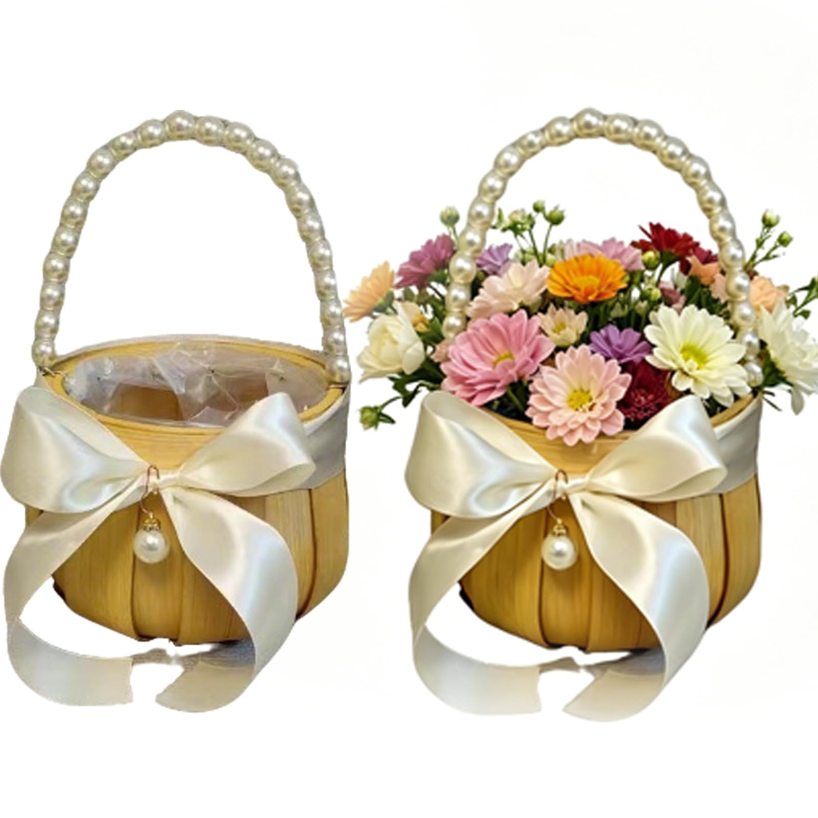 2 Stück Blumenkorb Hochzeit Blumenmädchen Streukorb Geschenkkorb Rattankorb