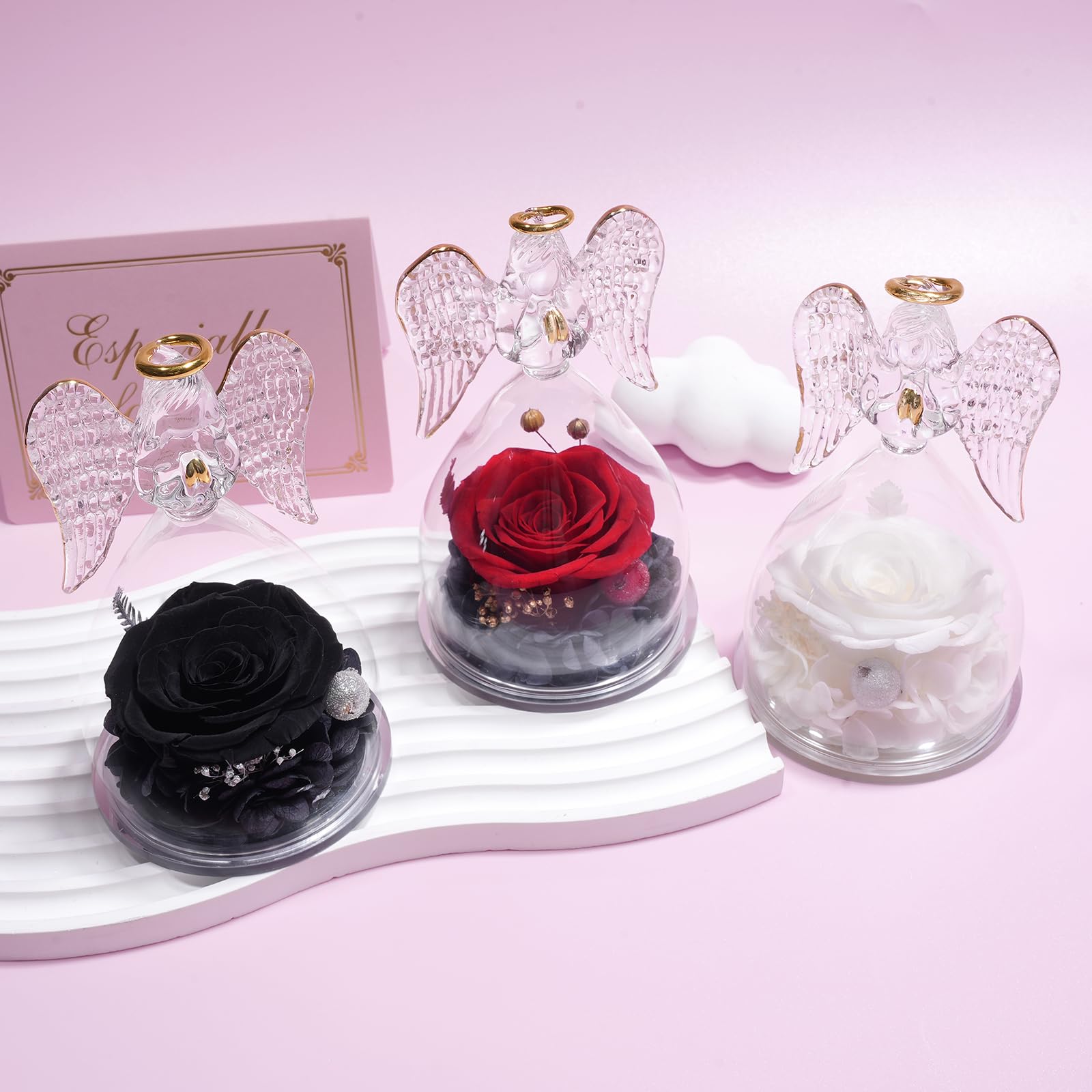 Rosa Eterna Con Angelo Di Vetro Yamonic | Regalo Per Donna, Mamma, Nonna, Durata 2-3 Anni - Foto 4