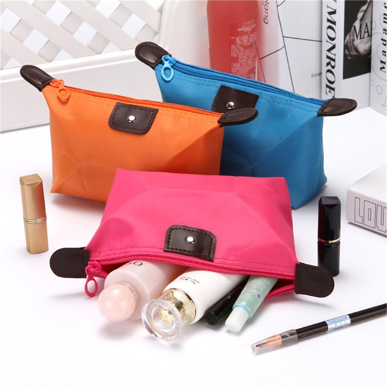 Bolsa de Maquillaje Plegable for Almacenamiento cosméticos for Mujer, Bolso portátil Viaje Multifuncional, 2 uds para Viajar(Black)