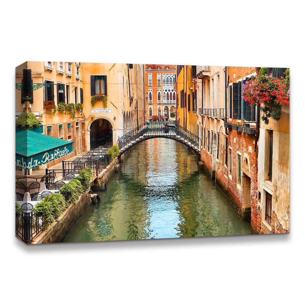 IDEA4WALLCanvas Print Wall Art Venice, Italy Canal in The City Architecture & Maps Cities Photography Realism Scenic Multicolor Ultra for Living Room, Bedroom, Office - 32"x48"