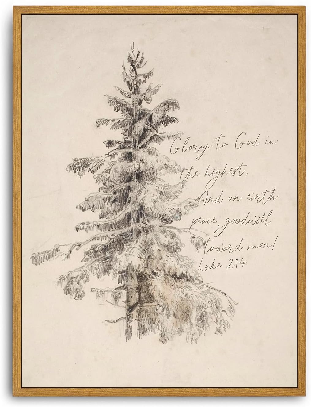 Roslynity Framed Canvas Wall Art Vintage Print Christmas Tree Scripture Paintings Peace On Earth Luke 2:14 Winter Pine Christian Bible Verse Retro for Home Living Room Bedroom Decor (12"x16")