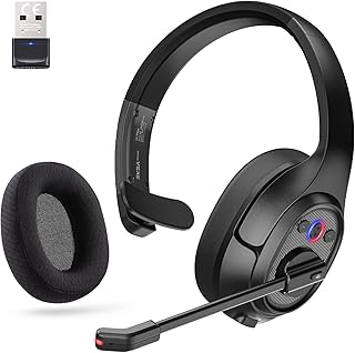 EKSA Bluetooth Trucker Headset, Wireless Headset with Environmental Noise Cancelling Microphone & USB Dongle, 99ft Long Range, Volume Control, Single Ear Trucker Headphone, Works with PC/Mac/Phone