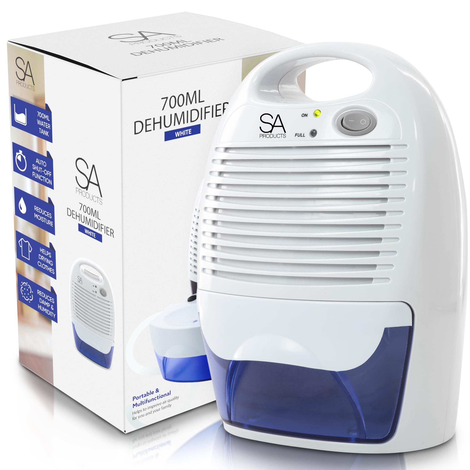 SA Products 700ml Portable Dehumidifier and Air Purifier | Moisture Absorbers for Home, Bedroom, Bathroom (White)