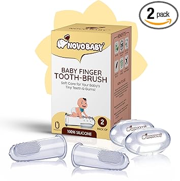 Novo Baby BPA-Free Silicone Baby Finger Toothbrush – Ideal for Gently Massaging and Cleaning Gums,This Soft Finger Brush for Safe and Effective Oral Care Pack of 2 - image, photos