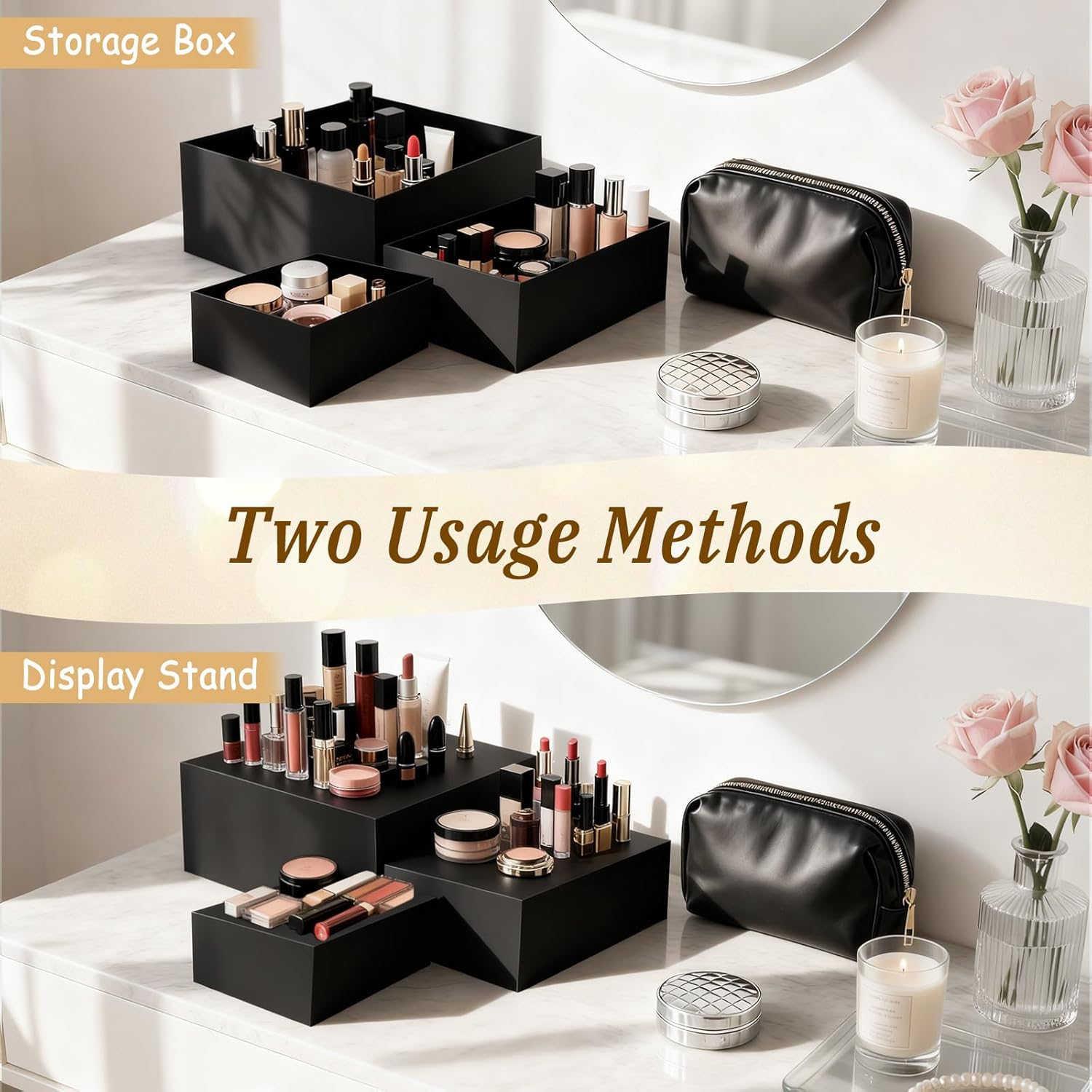 8Pcs Buffet Risers, Large Food Risers for Buffet Table, Acrylic Cube Boxes Display Nesting Risers with Hollow Bottoms, Dessert Cake Display Stand Riser Set for Party Jewelry Collectibles Black (3",4",5",6",7",8",9",10")