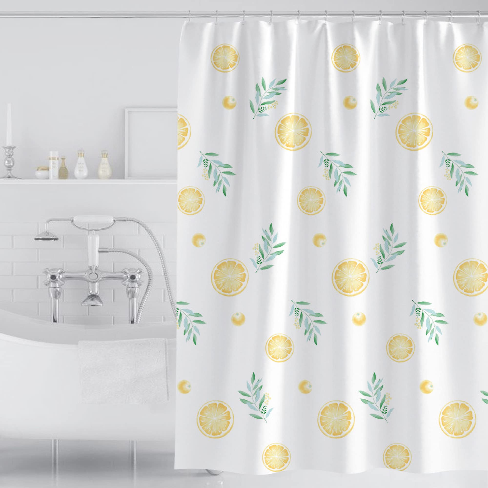 Tennove Shower Curtain 180x180cm Fruit Lemon Bathroom Curtain Waterproof Thick Polyester Fabric Shower Curtain Washable Bathtub Curtain with Hooks, Weighted Hem, White — image 1