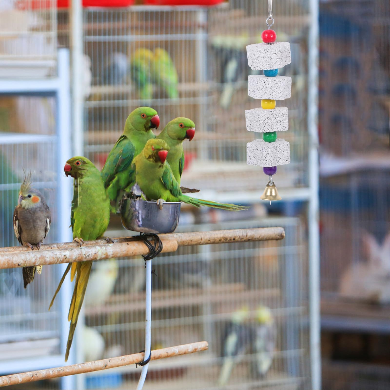 Pierre à Aiguiser pour Bec de Perruche Naturelle Support en Fer pour Cage Oiseaux Écureuils