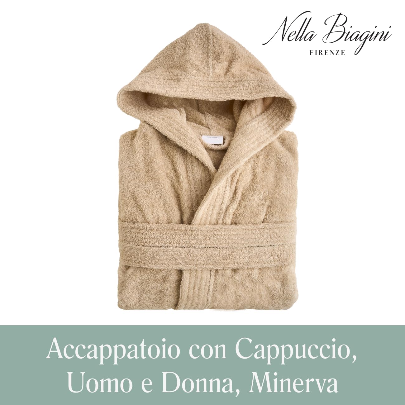 Accappatoio con Cappuccio, Accappatoio Uomo e Donna, per Sauna e SPA, in Spugna di Cotone, 420 gr/mq, per Sauna e SPA, Morbido, Assorbente, Resistente. Modello: Minerva