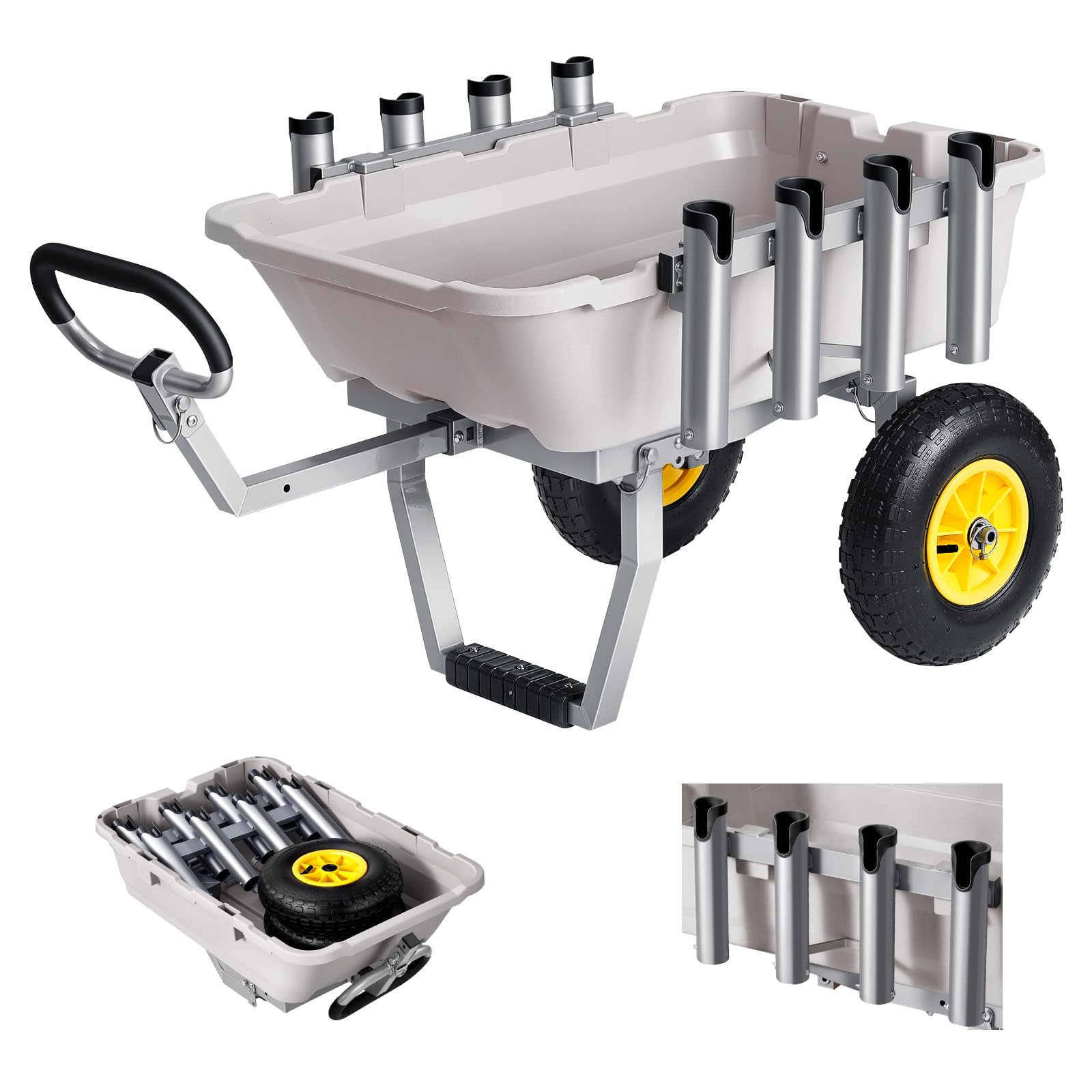VEVOR Beach Fishing Cart, 200 lbs Load Capacity, Fishing Cart with Heavy-Duty Aluminum Alloy Frame, 13-Inch All-Terrain Tires, 8 Rod Holders, Strap, Easy to Clean, for Outdoor Camping Picnic
