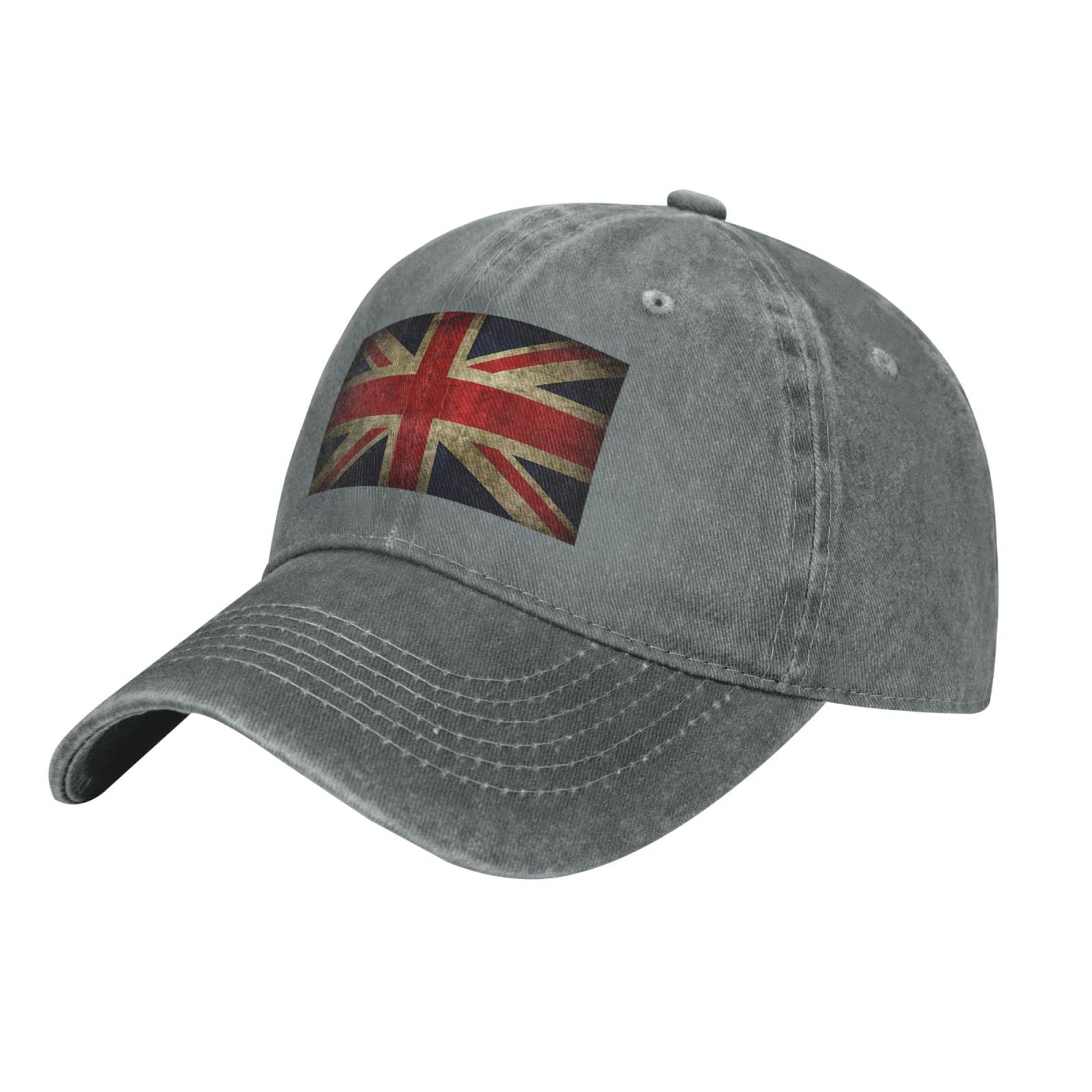 Melbrakin Unisex Gray Original Low Profile Cotton Baseball Cap The Union Jack British Flag Hat Men Women Dad Hat Adjustable Black