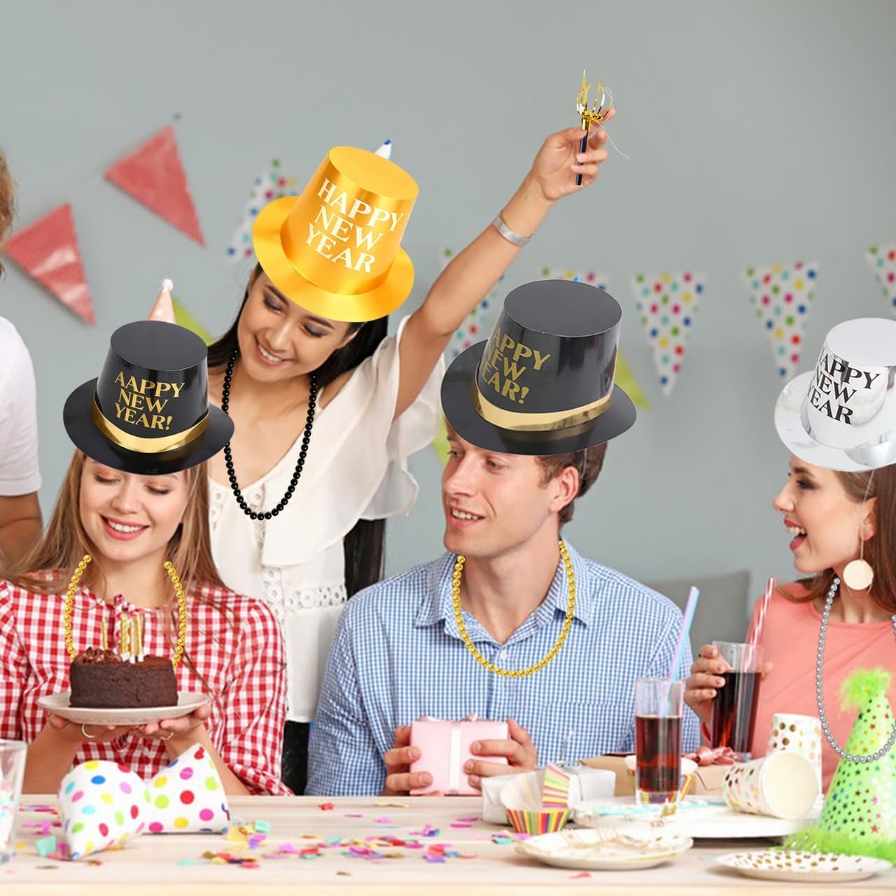 2026 New Year Decorations Set for 24 Guests - Hats, Headbands, Conical Hats, Beaded Necklaces, Noise Makers - Image 3