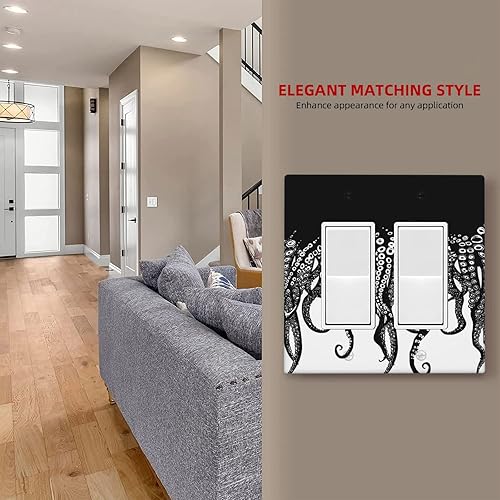 Miniatura 6 de Cubierta de interruptor de luz de pulpo en blanco y negro, placa decorativa de pared para decoración doble, para el hogar, accesorios de cocina y