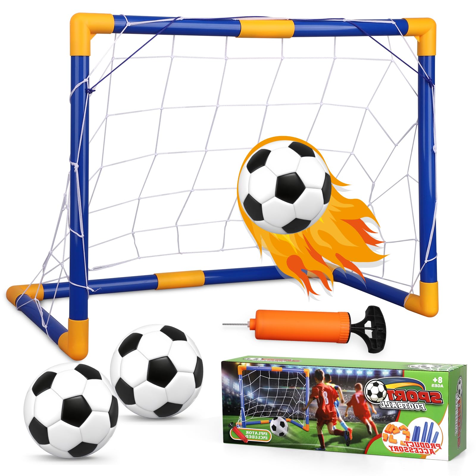 幼児向け3つのボールポンプ付きサッカーゴールセット、花園室内外裏庭に適したポータブルゴールトレーニング設備、男の子・女の子のトレーニングに適した誕生日プレゼントスポーツ玩具ホームゲーム23「ワイド×18」高さ×12「奥行き」 6歳以上に適している