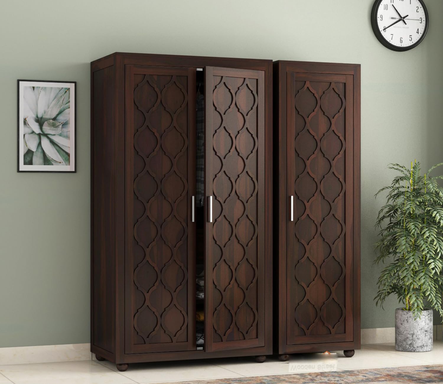 BedCult Furniture - Wooden Wardrobe for Clothes Storage - Solid Wood Multifunctional Almirah - Stylish & Functional Cupboard for Bedroom - (Nixon (Walnut Finish), 3 Door Wardrobe)-image-44