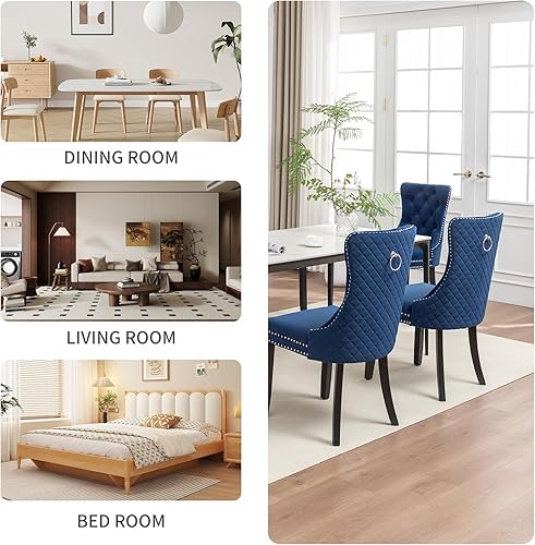 Miniatura 7 de Sillas de Comedor Modernas 4 sillas de comedor de terciopelo, sillas de comedor tapizadas con ribete de clavos, sillas de cocina de madera para