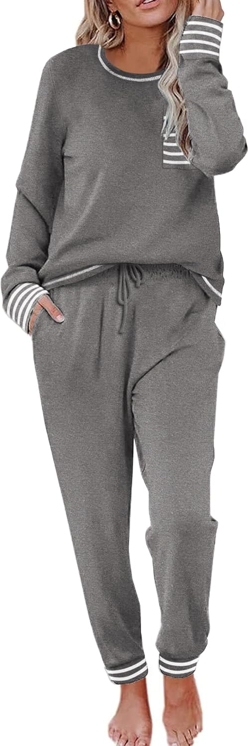 Ekouaer Pajamas Women's Long Sleeve Pj Set Soft 2 Piece Loungewear Sleepwear with Jogger Pants XS-3XL