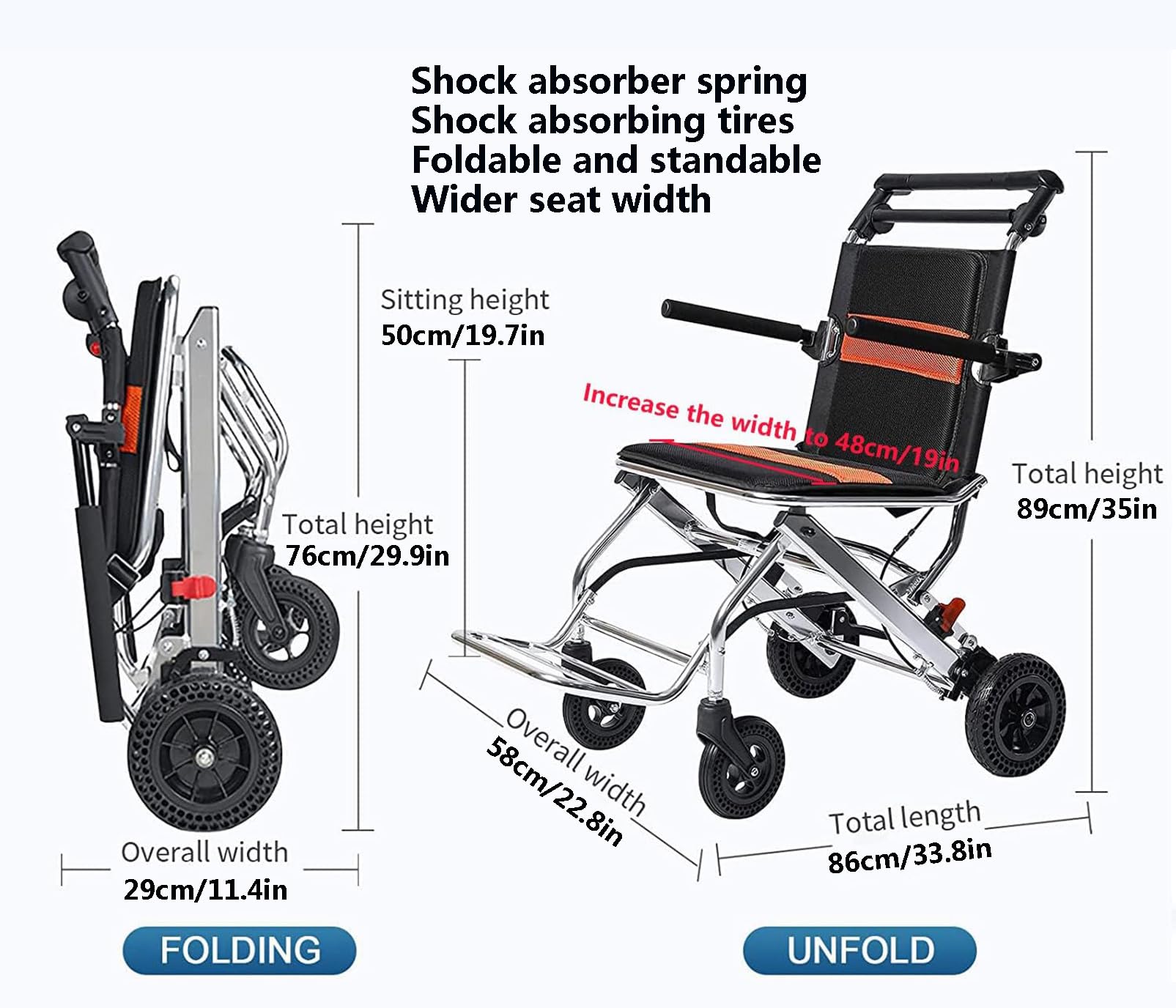 Silla de Ruedas Plegable Portátil Sillas de Ruedas Plegable Ligera de Paseo Silla Ruedas de Aleación de Aluminio para Personas Mayores Silla con Ruedas para Minusválidos