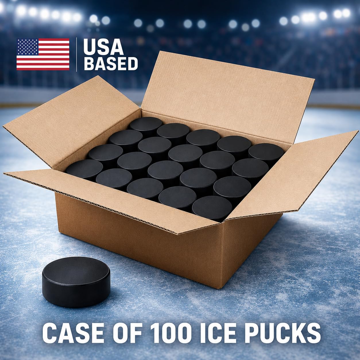 TronX Palets de hockey sur glace en vrac – Boîte de 100 palets de hockey – Règlement officiel 170,1 g Taille et poids standard pour jeu et entraînement
