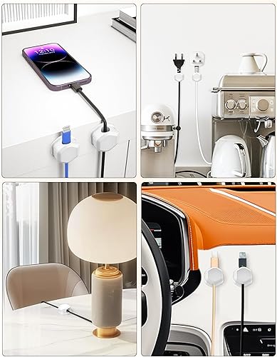 Miniatura 7 de Paquete de 8 soportes para cables, clips magnéticos para cables, soporte para cables para mesita de noche, organizador de cables para escritorio,