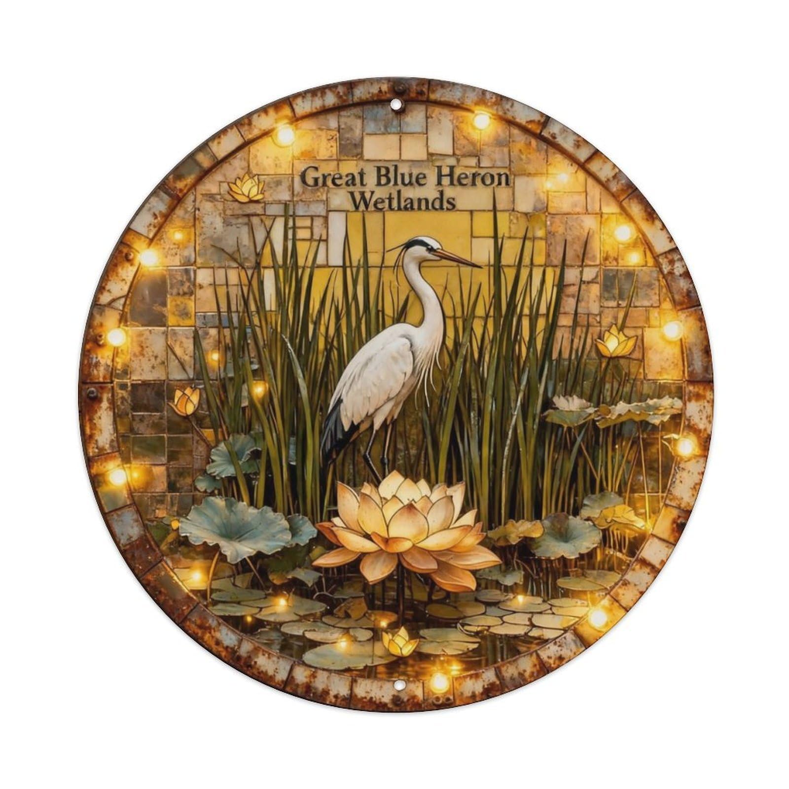 Great Blue Heron Wetlands Metal Tin Sign Plaque