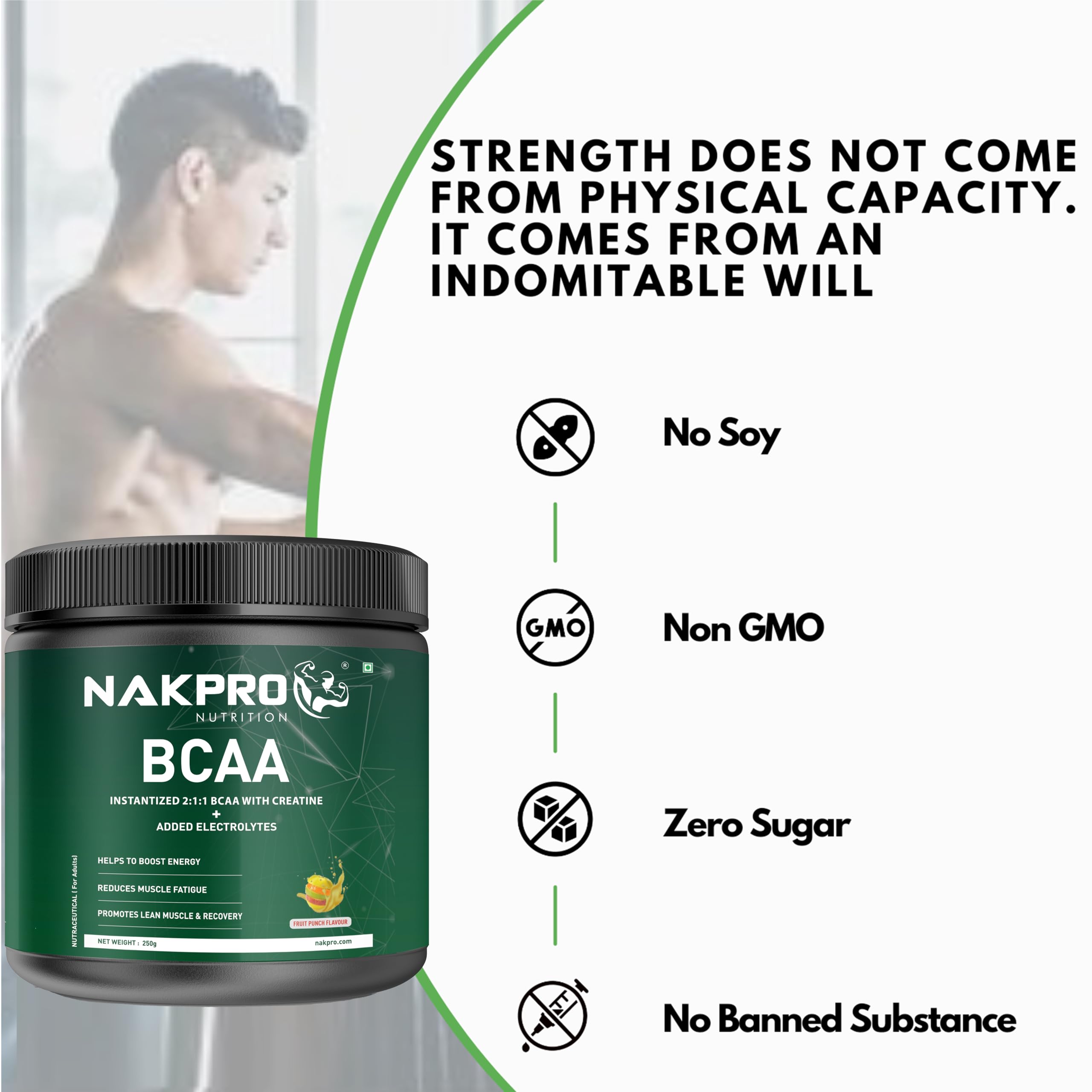 NAKPRO BCAA-Instantized 2:1:1,BCAA - Jar (31 Servings, 250g- (250 g, Pink Guva) - Image 8 thumbnail